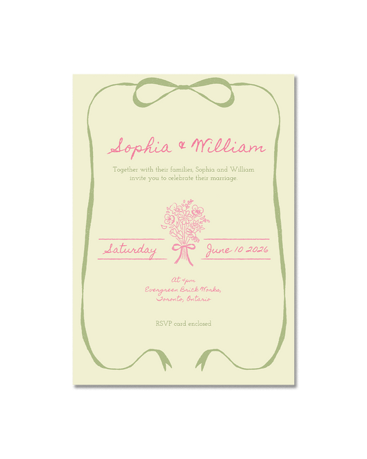 Green Botanical Wedding Invitation – Main Card