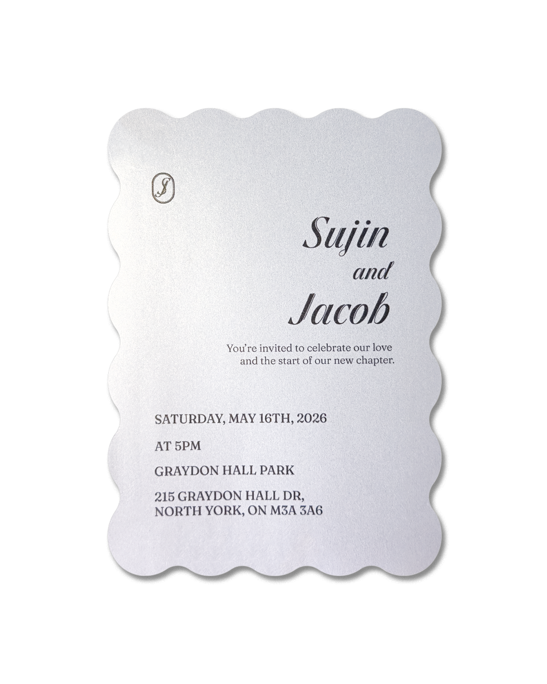 Shimmer White Wedding Invitation – Main Card
