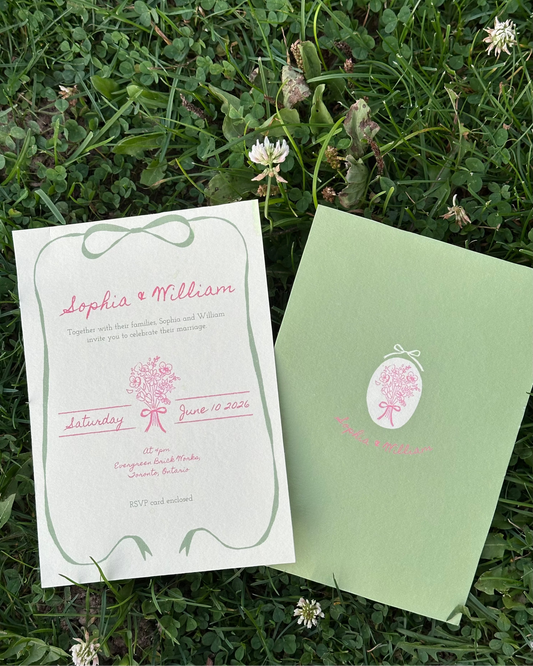 Green Botanical Wedding Invitation – Main Card