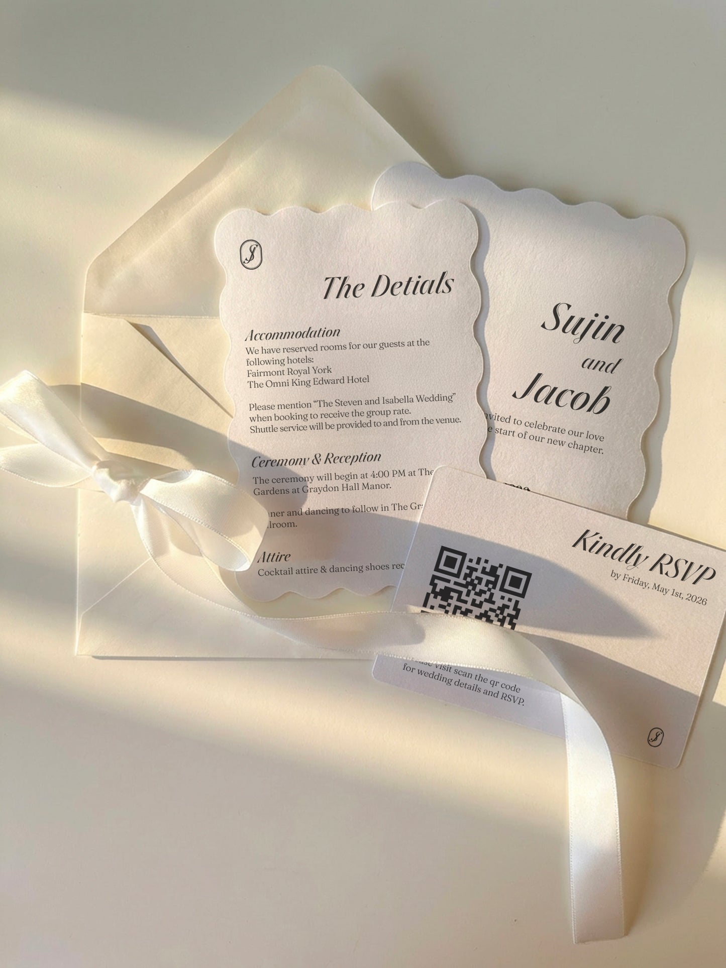 Shimmer White Wedding Invitation – Main Card